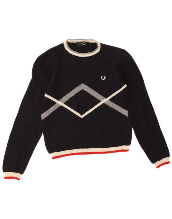 Maglione girocollo corto da donna Fred Perry UK 4 XS Nero geometrico