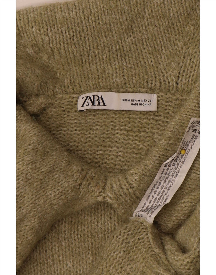 Maglione maglione oversize con collo a polo oversize da donna Zara UK 14 Poliestere kaki medio
