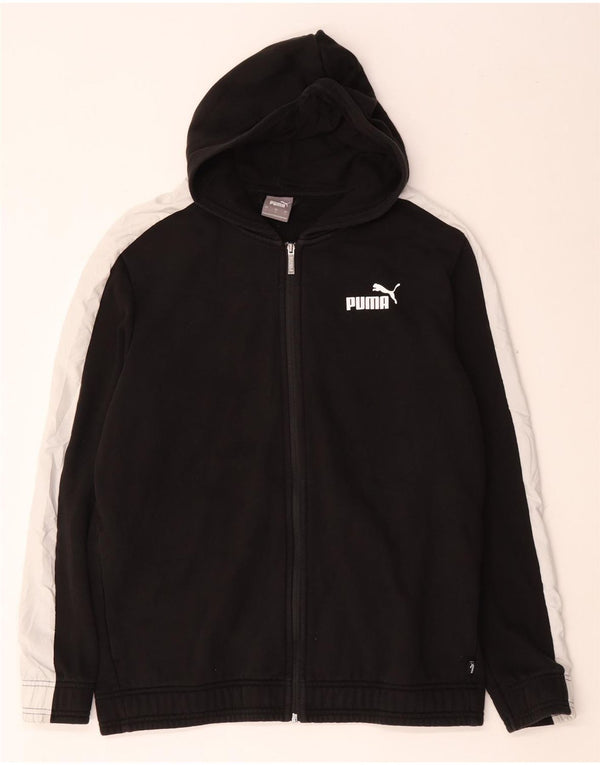 Felpa con cappuccio e zip da uomo Puma Large in cotone color block nero