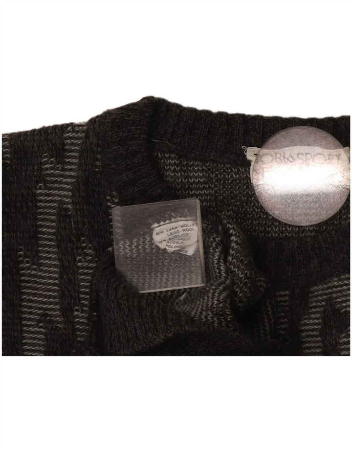 Maglione girocollo da uomo vintage in lana a righe grigie grandi