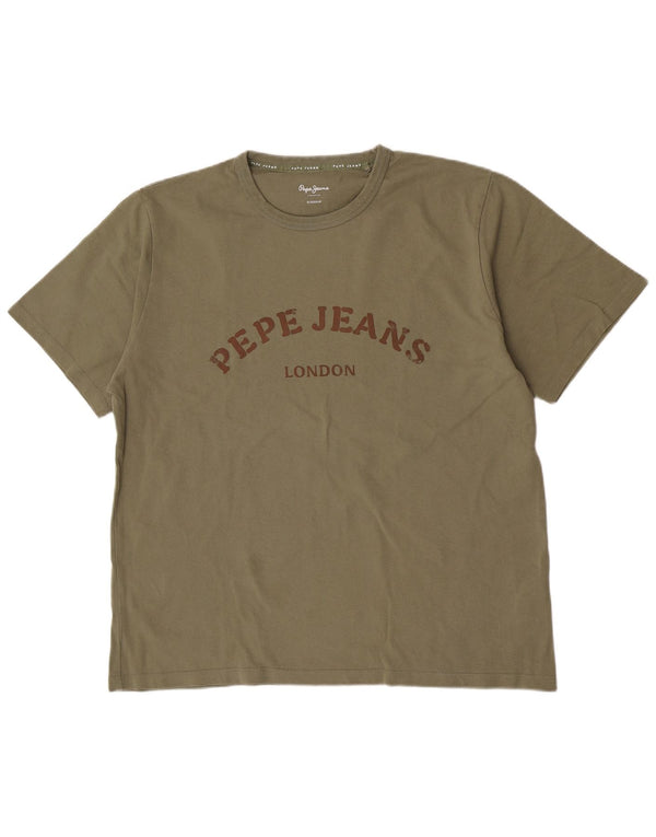 PEPE Jeans T-shirt grafica regolare da uomo XL in cotone kaki