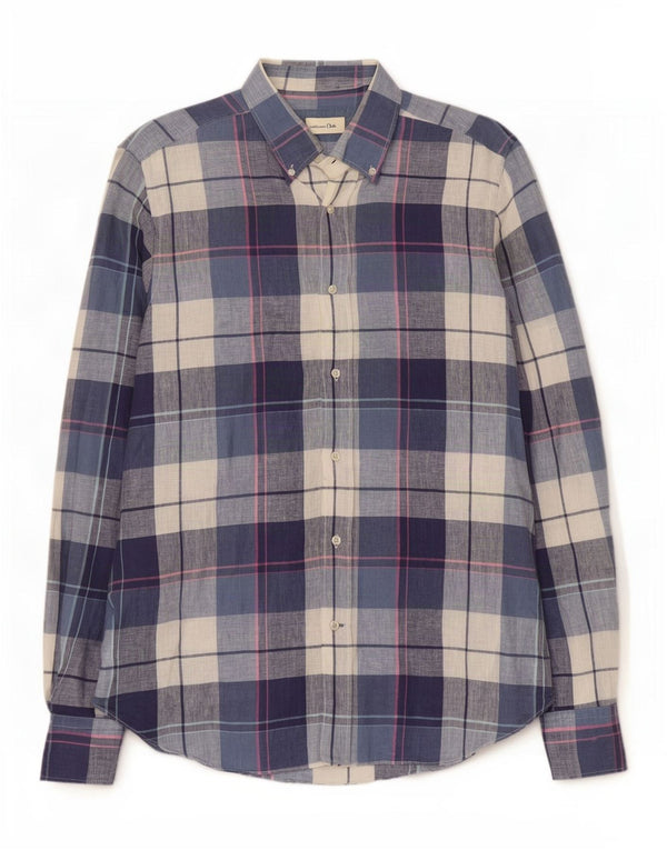 Camicia da uomo Massimo Dutti in lino a quadri grandi blu