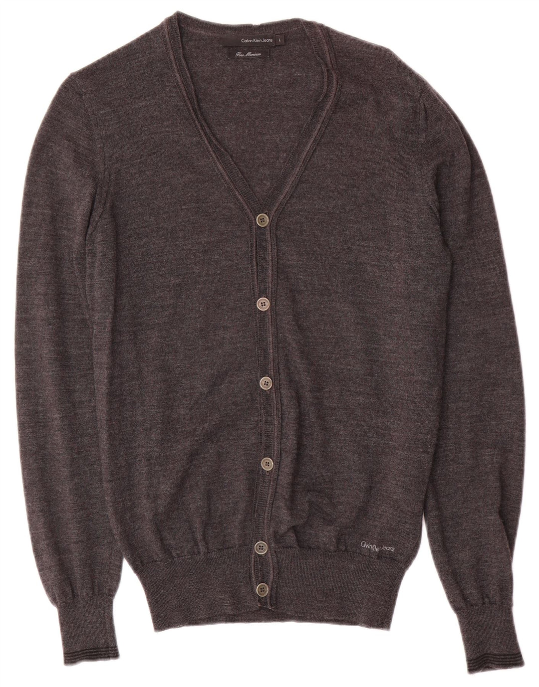 CALVIN KLEIN JEANS Maglione cardigan da uomo grande grigio in lana merino