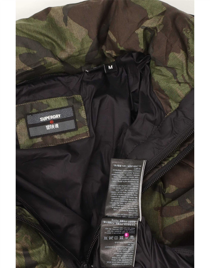Giacca imbottita con cappuccio da uomo Superdry UK 38 Poliestere mimetico verde medio