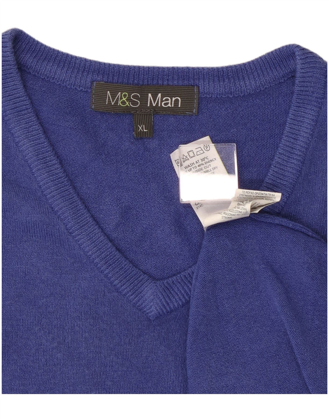 Maglione maglione con scollo a V da uomo Marks & Spencer XL blu acrilico