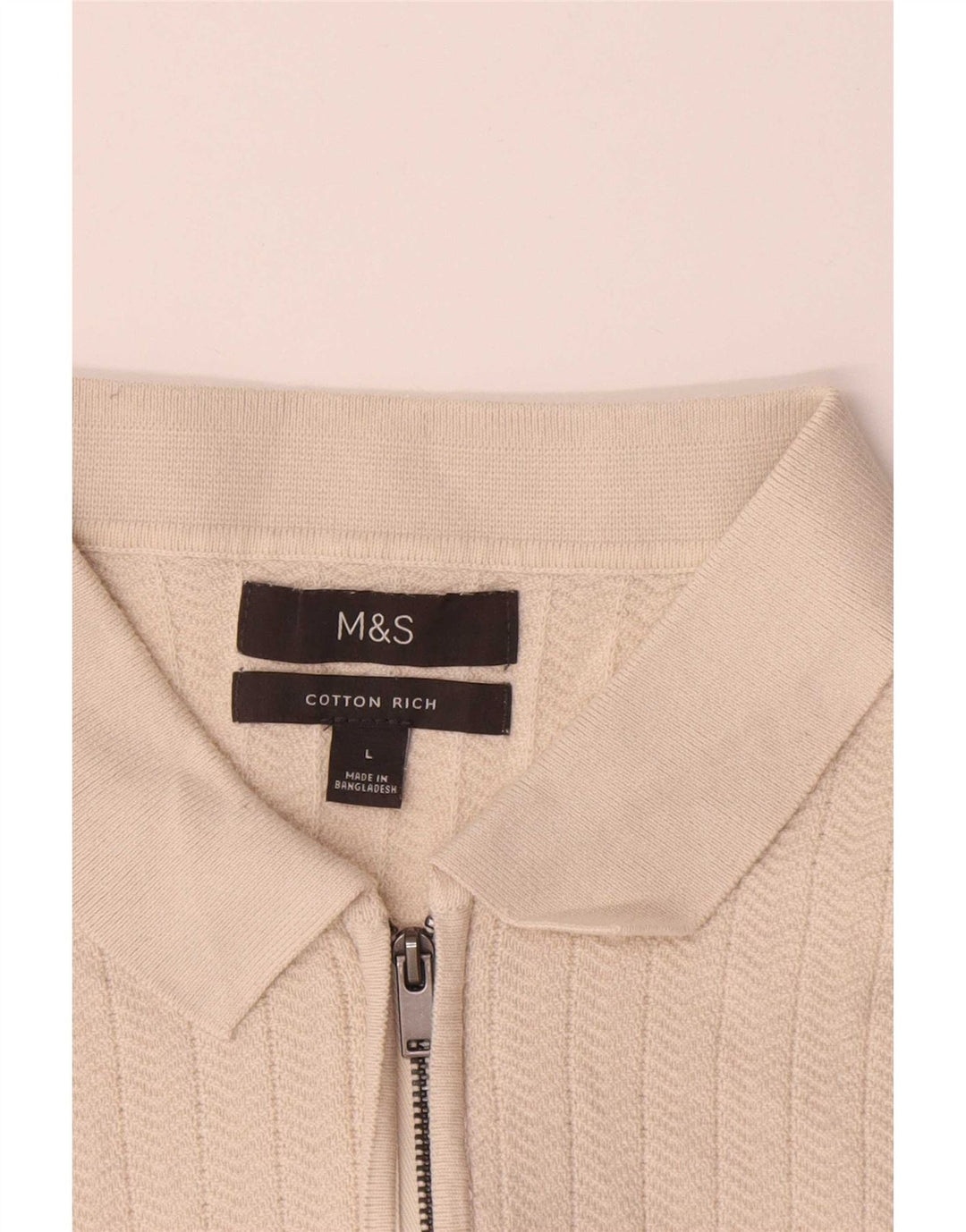 Polo da uomo Marks & Spencer grande in cotone a spina di pesce beige