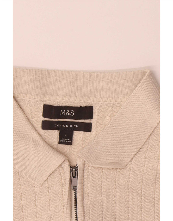 Polo da uomo Marks & Spencer grande in cotone a spina di pesce beige