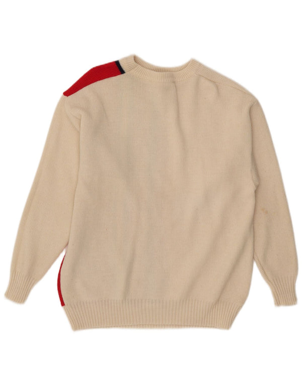 Maglione vintage da donna con scollo a barca IT 52 2XL Lana color block bianco