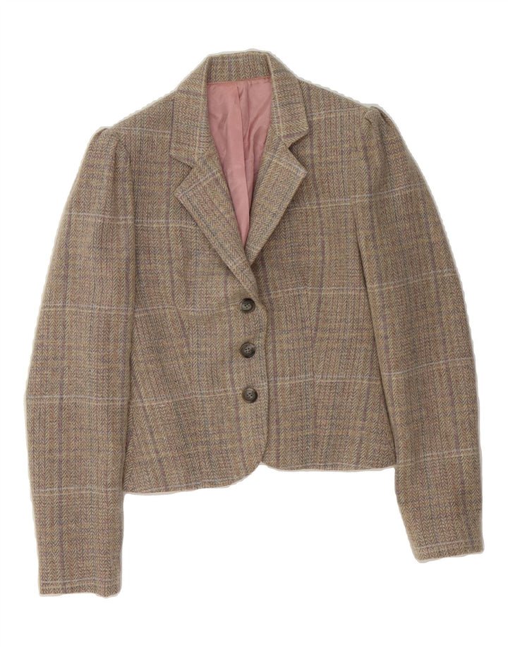 VINTAGE Womens Crop 3 Button Blazer Jacket US 3 Small Grey Herringbone Vintage Vintage and Second-Hand Vintage from Messina Hembry 