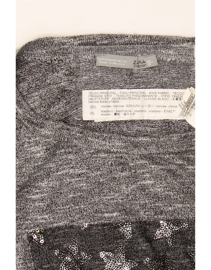 Top Zara da donna a maniche lunghe UK 14 Viscosa chiazzata grigio medio