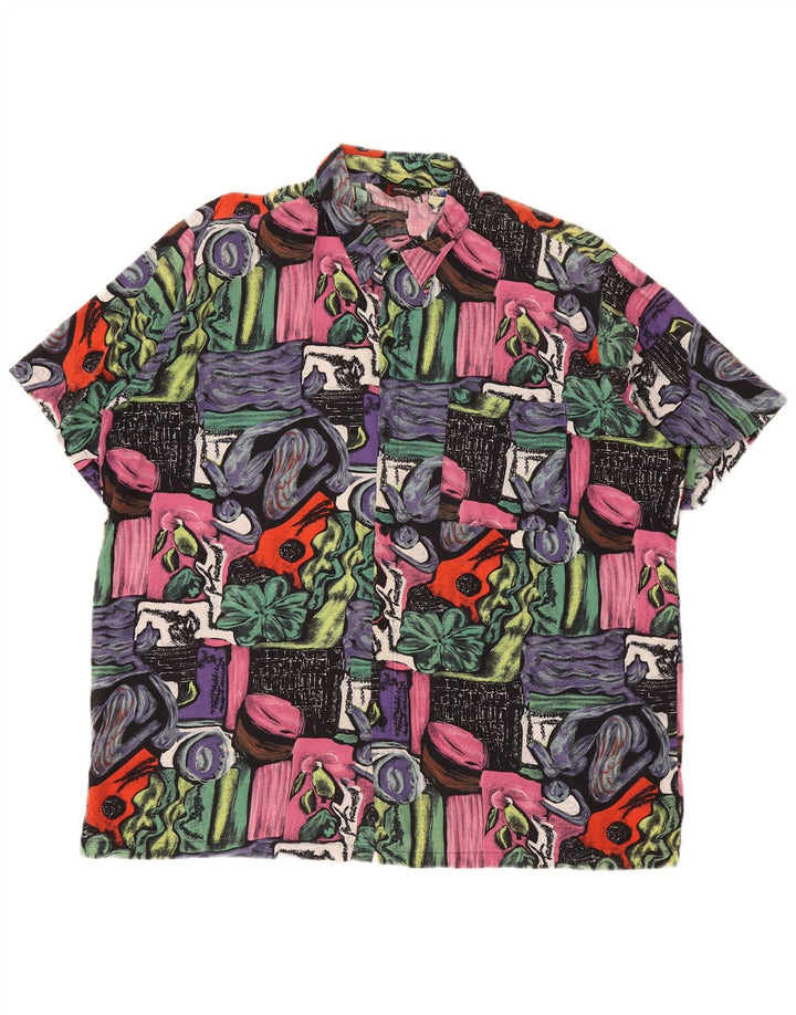 Camicia vintage da uomo a maniche corte con motivo astratto XL multicolore