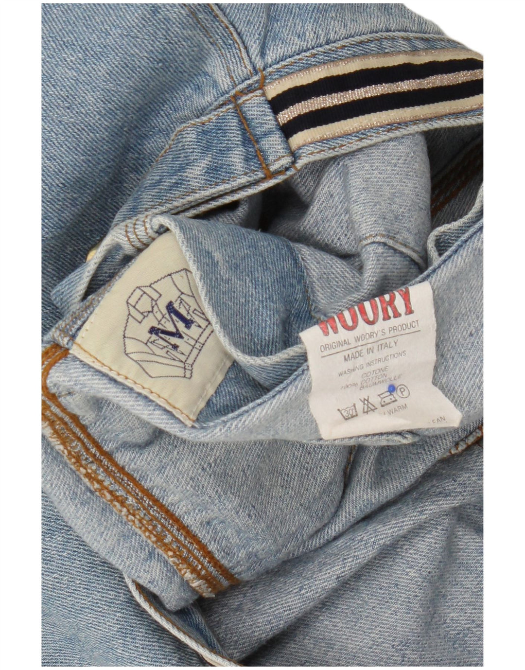 Giacca di jeans corta con grafica vintage da donna UK 14 cotone blu medio
