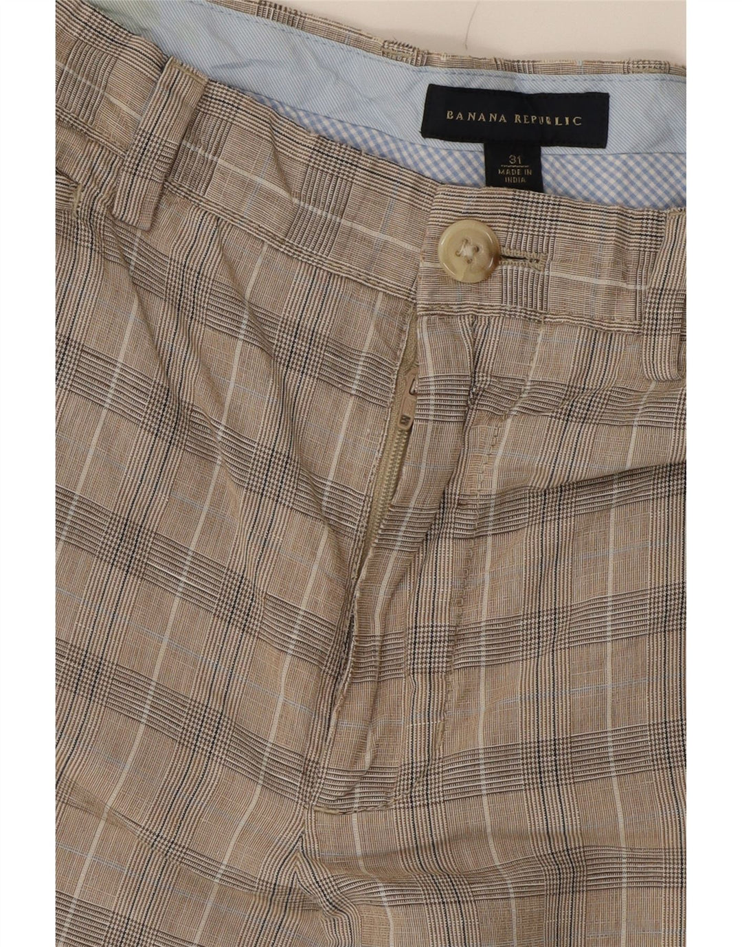 BANANA REPUBLIC Womens Chino Shorts W31 Medium  Beige Check Linen Vintage Banana Republic and Second-Hand Banana Republic from Messina Hembry 