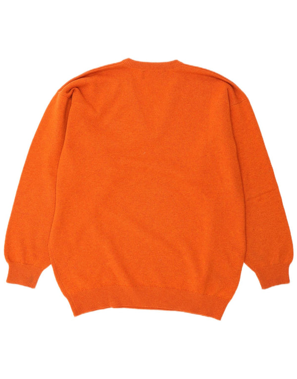 PRINGLE Mens V-Neck Jumper Sweater Medium Orange Lambswool