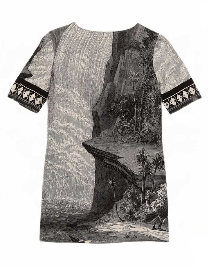 Desigual Abito a trapezio con grafica hawaiana da donna EU 38 Grigio medio geometrico
