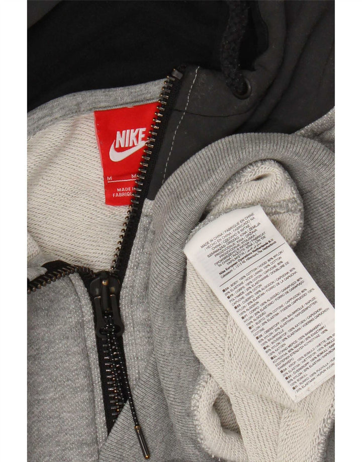 Felpa con cappuccio e zip grafica Nike da uomo in cotone color block grigio medio