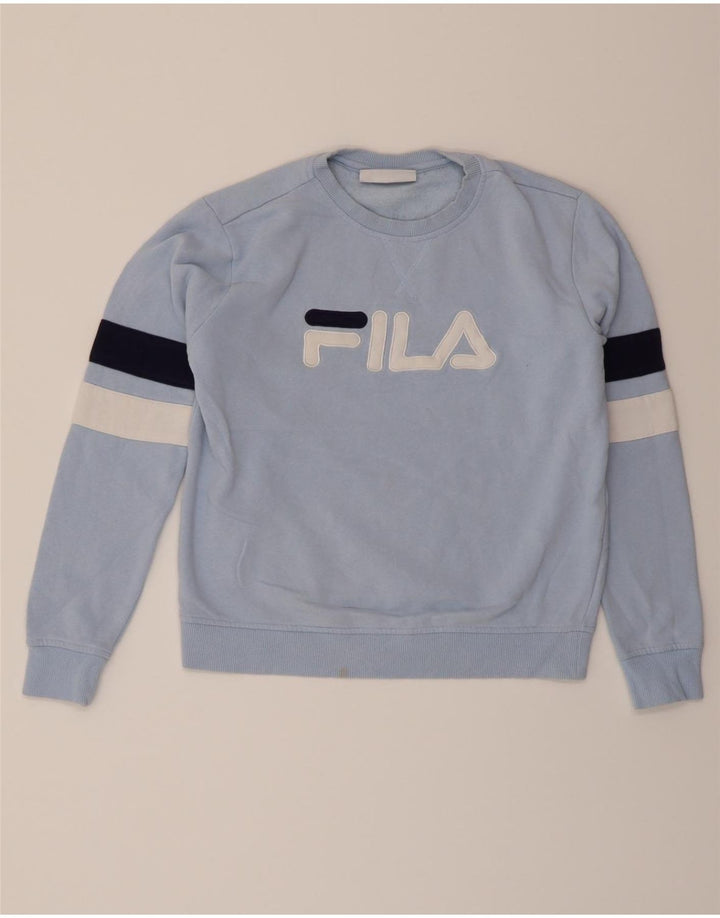 FILA Womens Graphic Sweatshirt Jumper UK 10 Small Blue Cotton Vintage Fila and Second-Hand Fila from Messina Hembry 