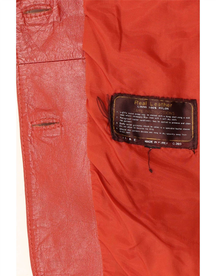 Giacca blazer in pelle vintage da donna a 2 bottoni UK 12 rossa media