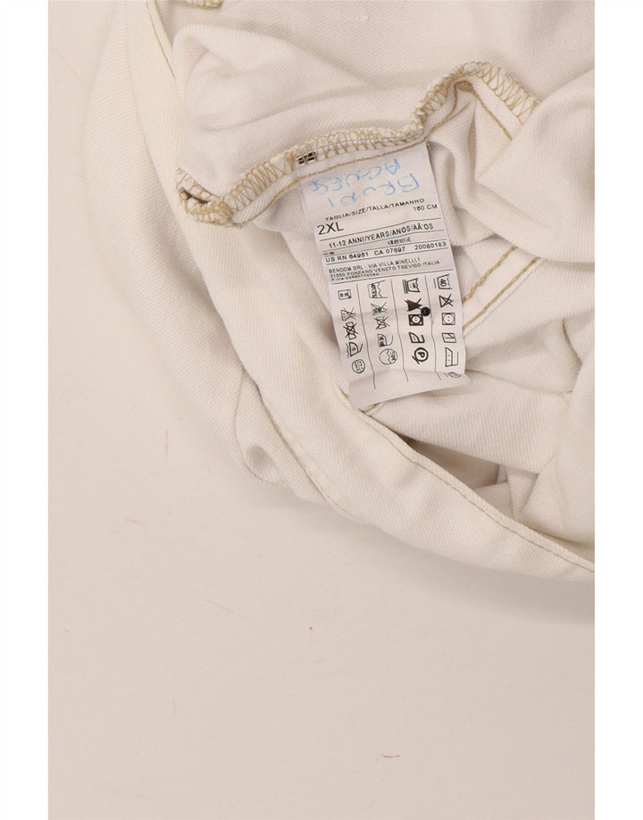 BENETTON Girls Denim Jacket 11-12 Years 2XL White Cotton Vintage Benetton and Second-Hand Benetton from Messina Hembry 