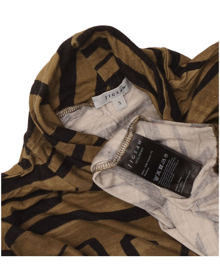Jigsaw Top da donna a maniche lunghe UK 10 Small Marrone geometrico in viscosa