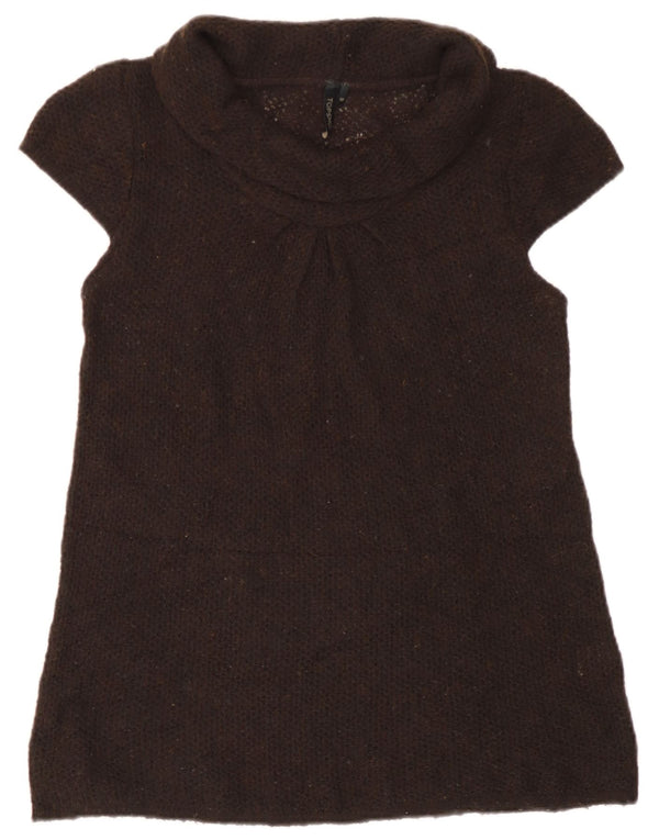 Topshop Maglione da donna a maniche corte con collo alto UK 10 Piccolo Marrone
