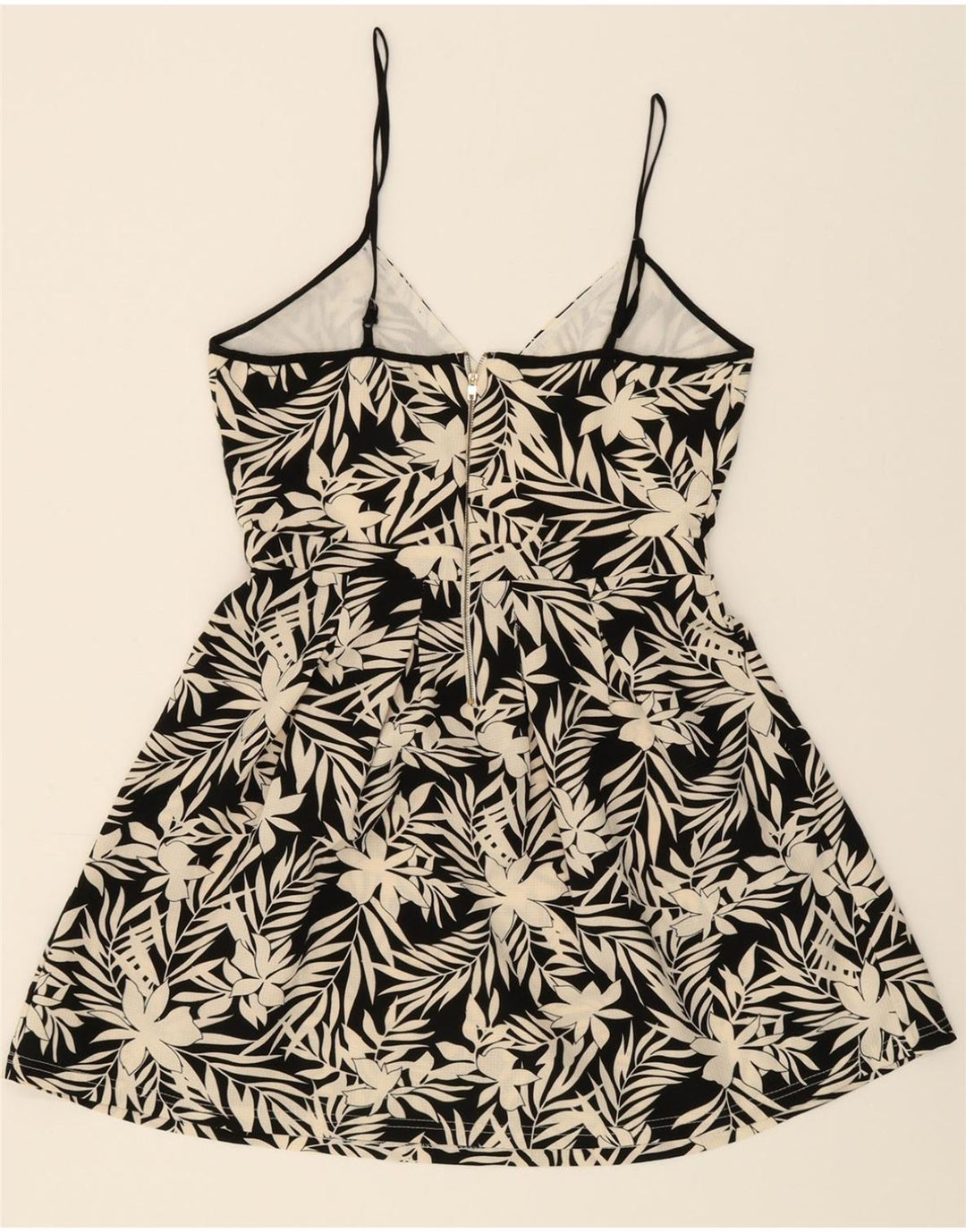 VINTAGE Womens Sundress UK 10 Small Black Floral Polyester Vintage Vintage and Second-Hand Vintage from Messina Hembry 