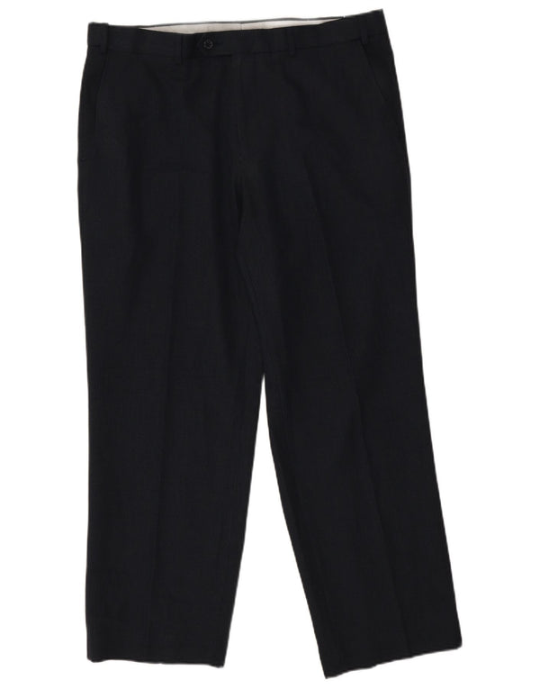 Pantaloni da abito dritti da uomo Marks & Spencer W36 L29 cotone blu navy