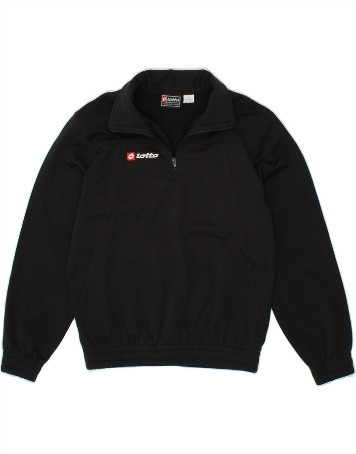 LOTTO Boys Graphic Zip Neck Sweatshirt Jumper 9-10 Years Small Black Vintage Lotto and Second-Hand Lotto from Messina Hembry 