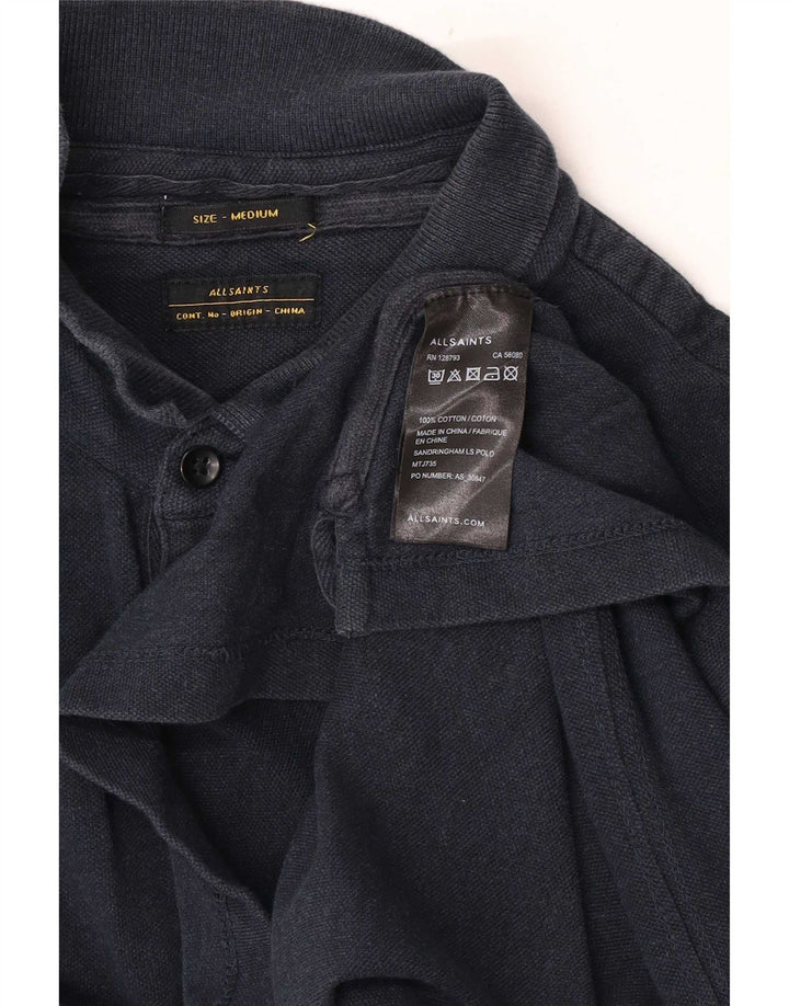 Polo da uomo a maniche lunghe All Saints in cotone blu navy medio