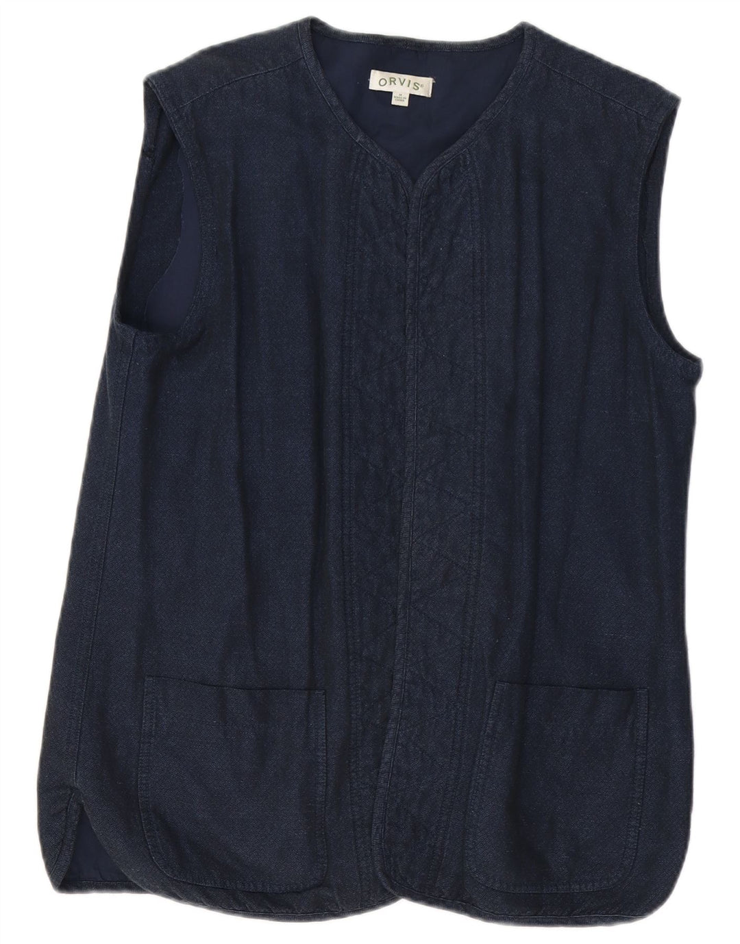 Gilet lungo aperto da donna ORVIS UK 14 medio cotone blu navy
