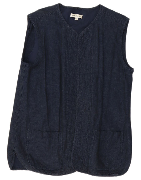 ORVIS Womens Open Longline Gilet UK 14 Medium Navy Blue Cotton