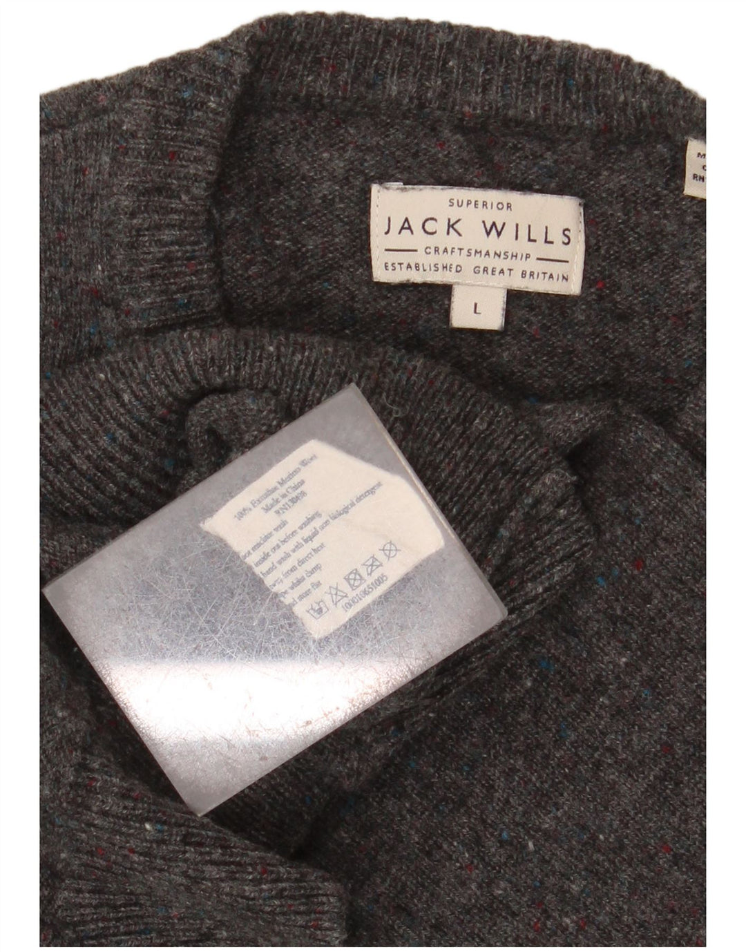JACK WILLS Maglione girocollo da uomo maglione grande in lana merino screziata grigia