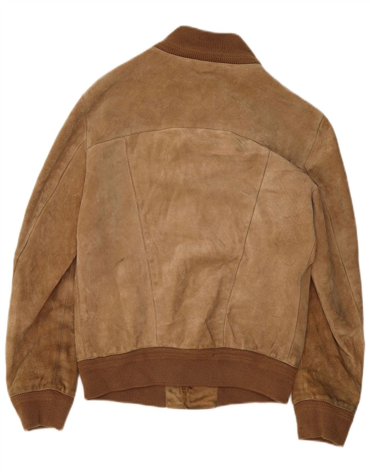 Giubbotto bomber vintage in pelle scamosciata da uomo IT 46 piccolo beige