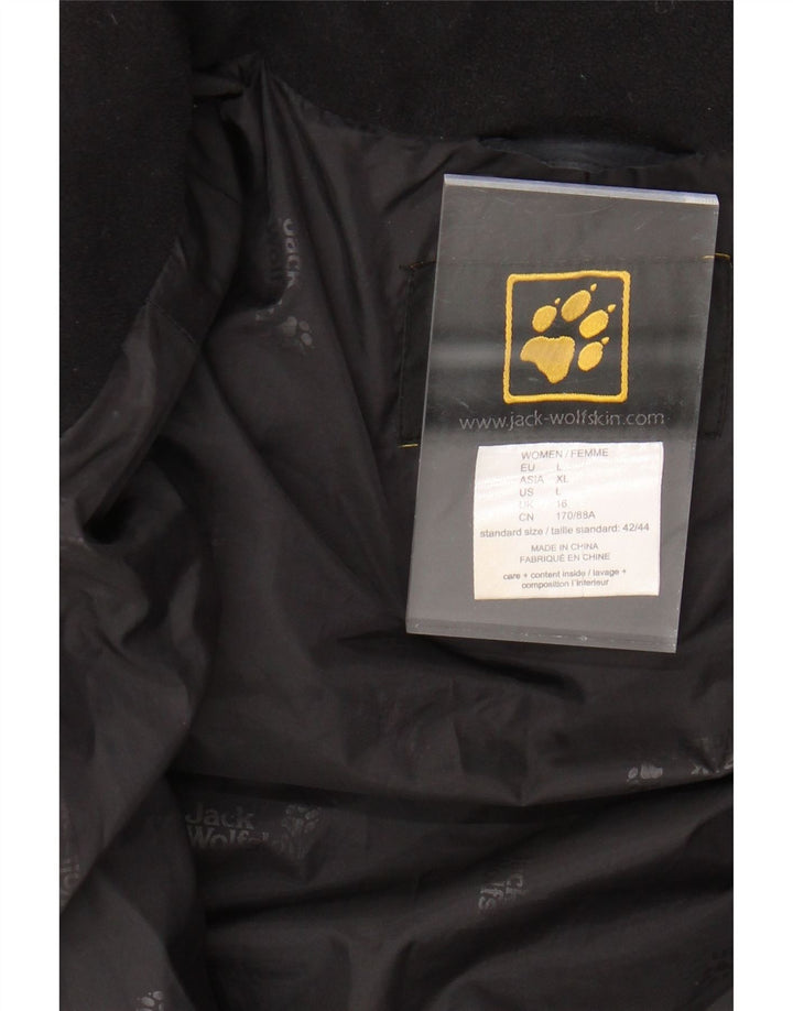JACK WOLFSKIN Cappotto imbottito con cappuccio da donna UK 16 Large Nero Poliestere
