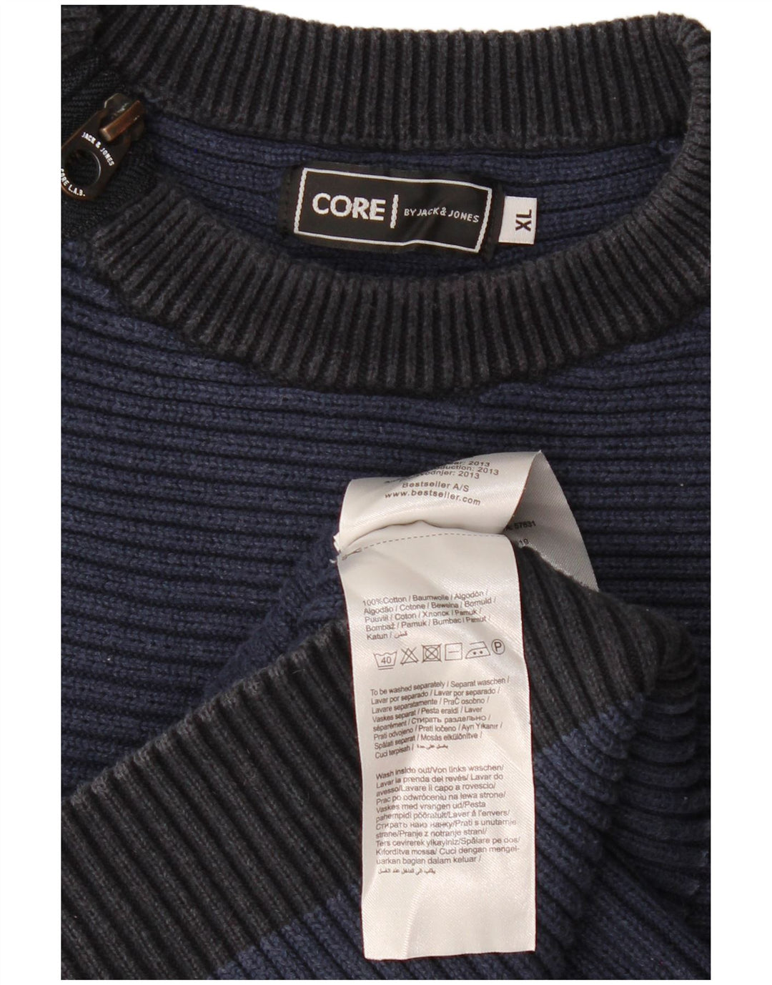 JACK & JONES Maglione da uomo Core con zip e collo XL a blocchi di colore blu navy