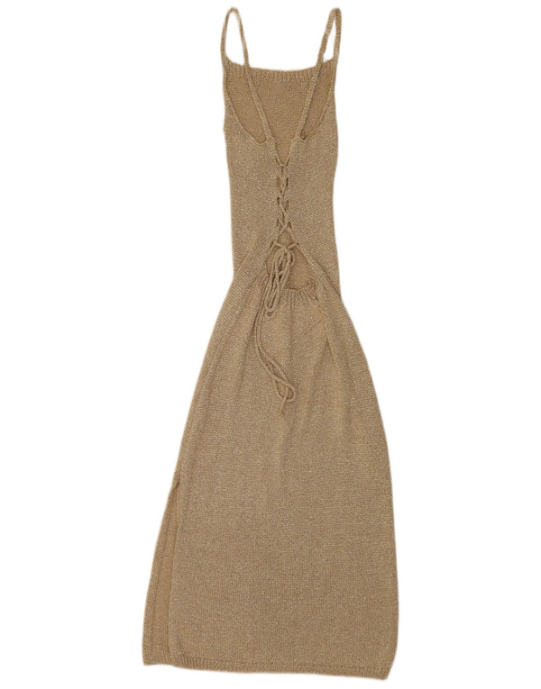 Abito maglione senza maniche vintage da donna UK 4 XS Beige chiazzato