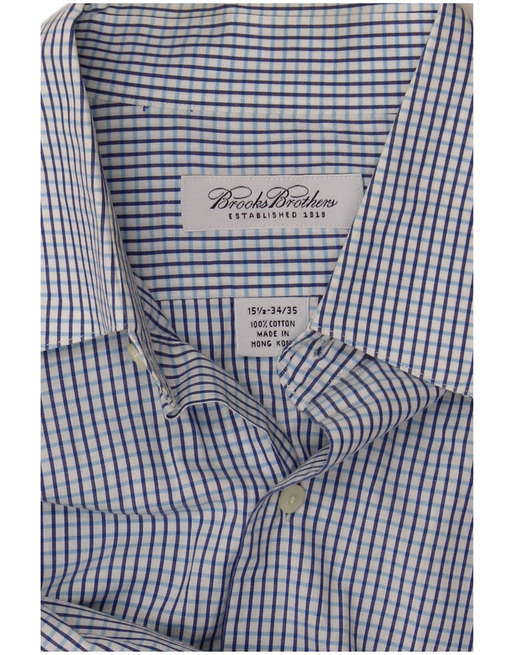 BROOKS BROTHERS Camicia da uomo taglia 15 1/2 cotone a quadri blu medio