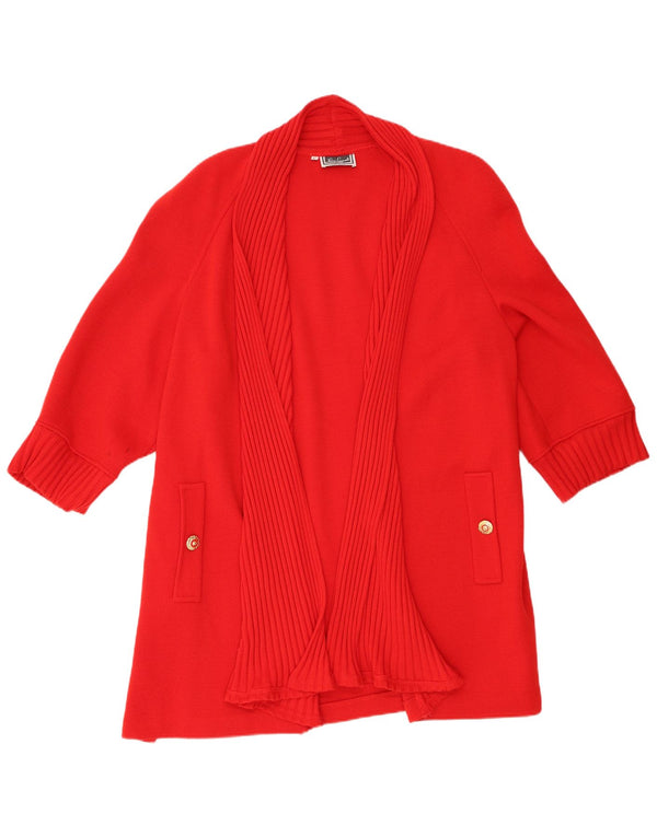 Luisa Spagnoli maglione cardigan aperto lungo da donna UK 16 grande rosso