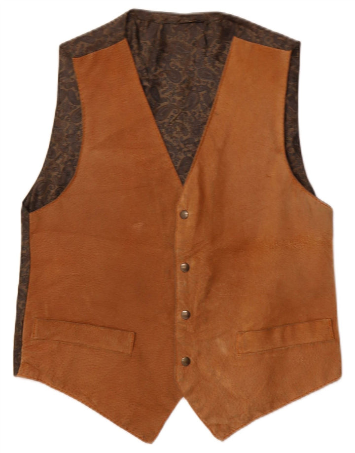 Gilet vintage da uomo in pelle scamosciata piccolo in pelle marrone