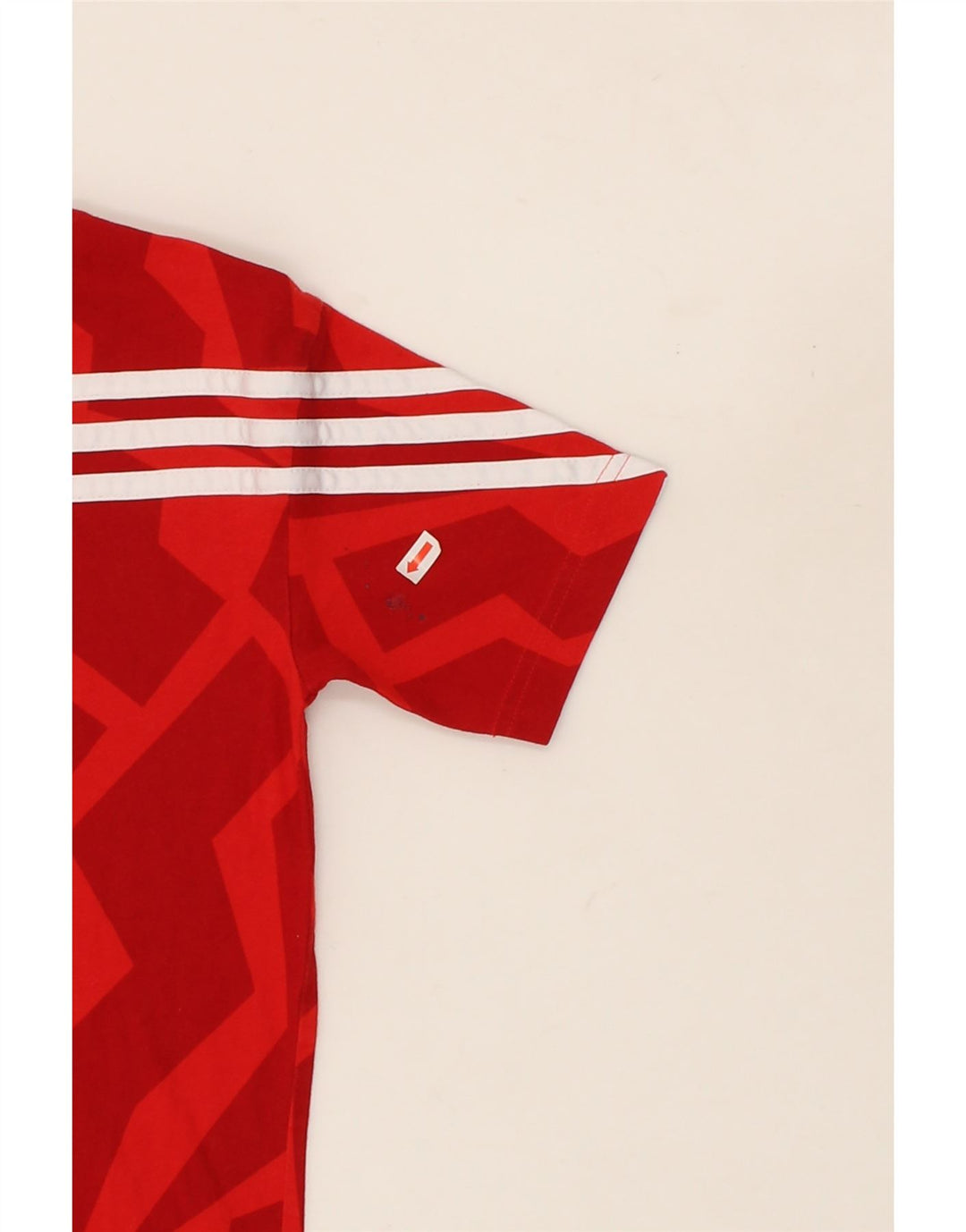 ADIDAS Boys Abstract Pattern T-Shirt Top 7-8 Years Red Cotton Vintage Adidas and Second-Hand Adidas from Messina Hembry 