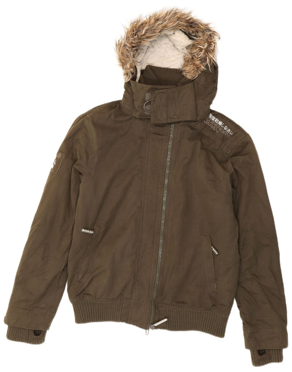 Bomber da uomo con cappuccio grafico Superdry The Windbomber UK 42 XL Cachi