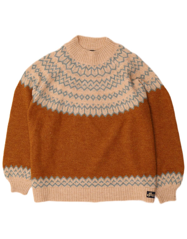 Maglione maglione da donna con collo alto Superdry UK 14 Large Marrone Fair Isle