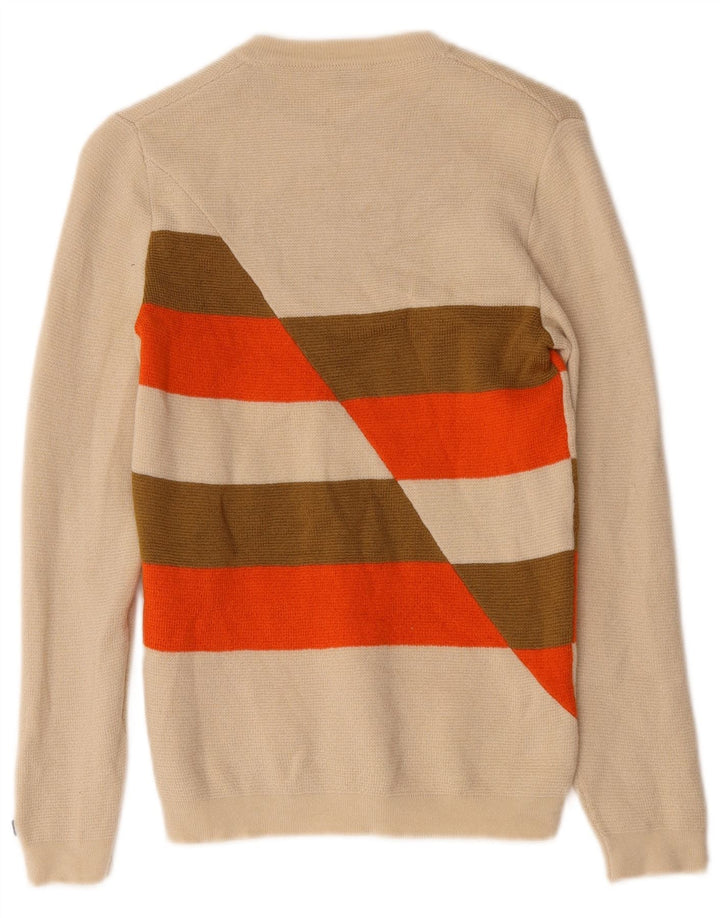 Maglione vintage da donna con scollo a barca IT 44 a righe beige medio