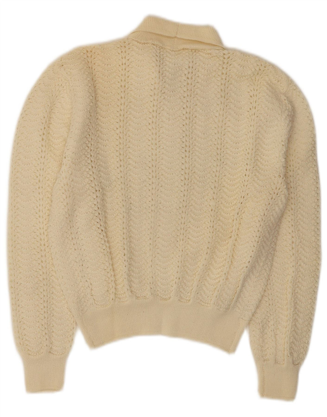 Maglione cardigan corto da donna vintage UK 10 piccolo bianco sporco