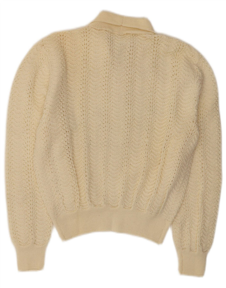 Maglione cardigan corto da donna vintage UK 10 piccolo bianco sporco