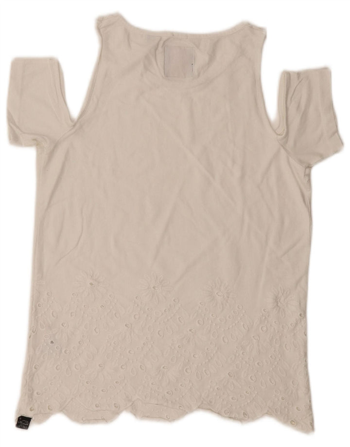 T-shirt da donna con vestibilità regolare Superdry UK 6 XS in cotone bianco sporco