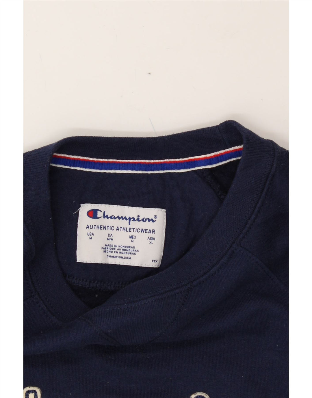 CHAMPION Womens Graphic Sweatshirt Jumper UK 14 Medium Navy Blue Polyester Vintage Champion and Second-Hand Champion from Messina Hembry 