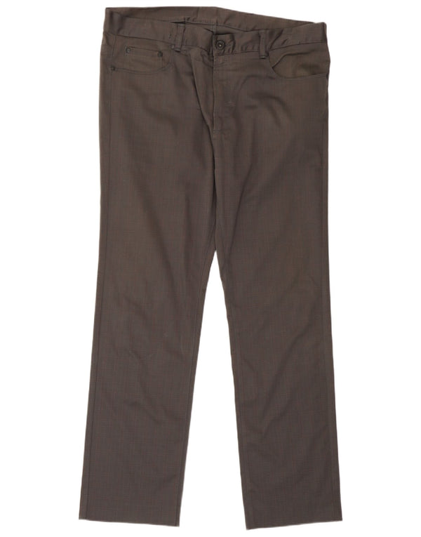 Zara Mens Straight Casual Trousers EU 46 XL W36 L30 Grey Check Cotton