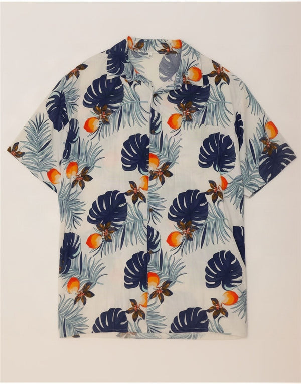 Camicia hawaiana vintage a maniche corte da uomo con motivo floreale bianco medio