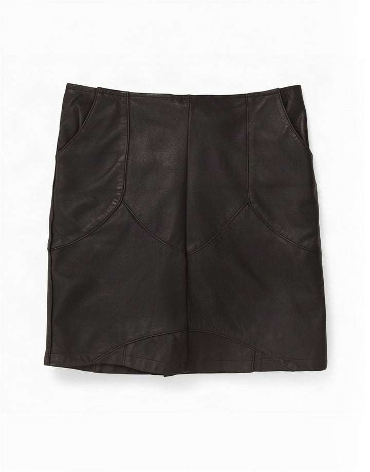 Gonna in pelle vintage da donna media W30 nera